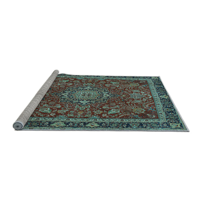 Sideview of Machine Washable Medallion Light Blue Traditional Rug, wshtr65lblu