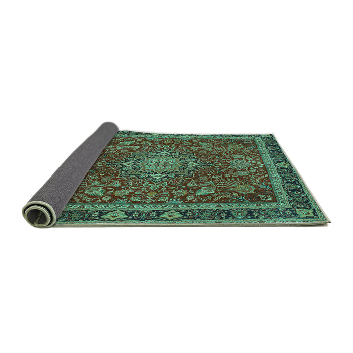 Sideview of Medallion Turquoise Traditional Rug, tr65turq