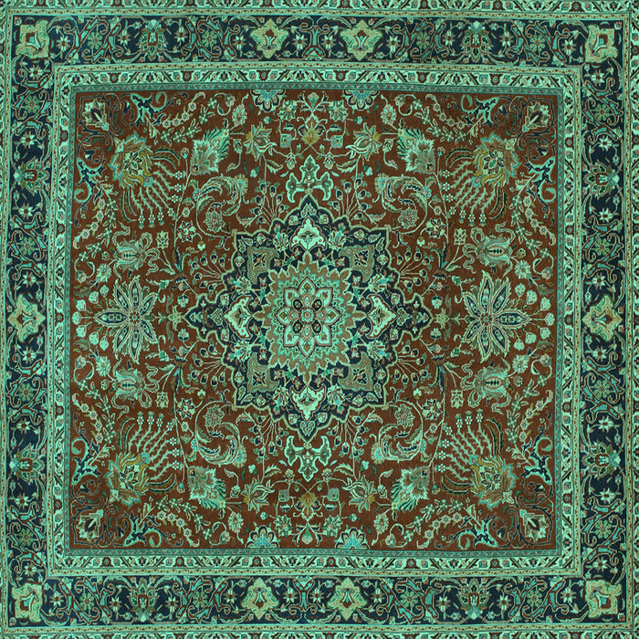Square Medallion Turquoise Traditional Rug, tr65turq