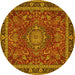 Round Machine Washable Medallion Yellow Traditional Rug, wshtr65yw