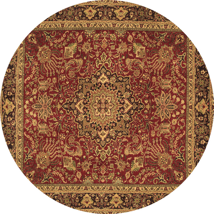 Round Machine Washable Medallion Brown Traditional Rug, wshtr65brn