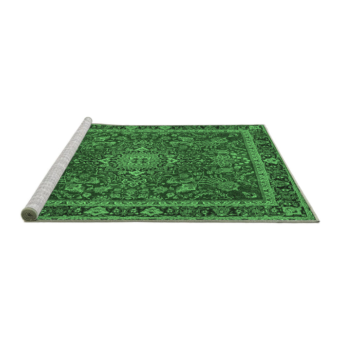 Sideview of Machine Washable Medallion Emerald Green Traditional Area Rugs, wshtr65emgrn
