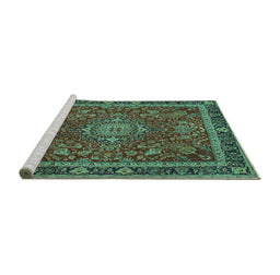 Sideview of Machine Washable Medallion Turquoise Traditional Area Rugs, wshtr65turq