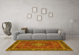 Machine Washable Medallion Yellow Traditional Rug in a Living Room, wshtr65yw