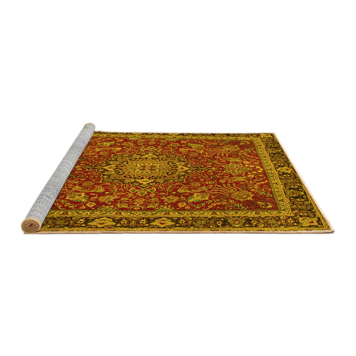 Sideview of Machine Washable Medallion Yellow Traditional Rug, wshtr65yw