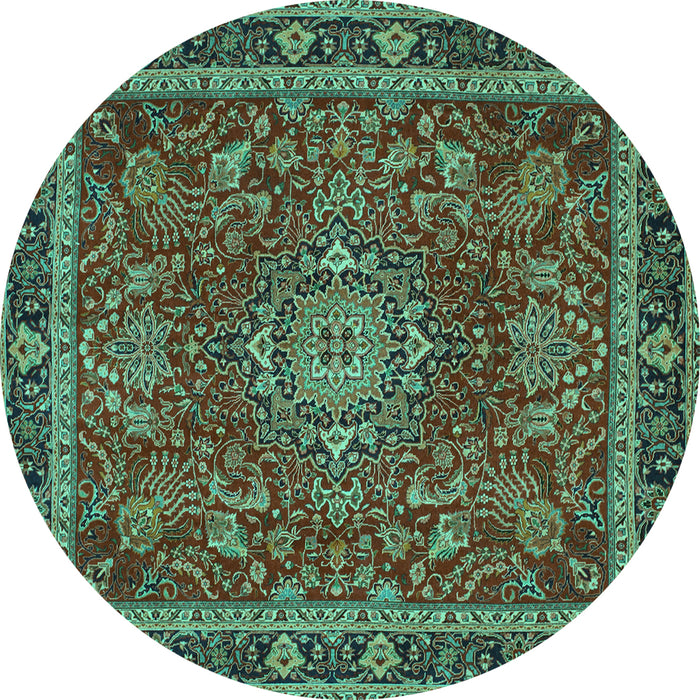 Round Medallion Turquoise Traditional Rug, tr65turq