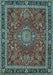 Machine Washable Medallion Light Blue Traditional Rug, wshtr65lblu