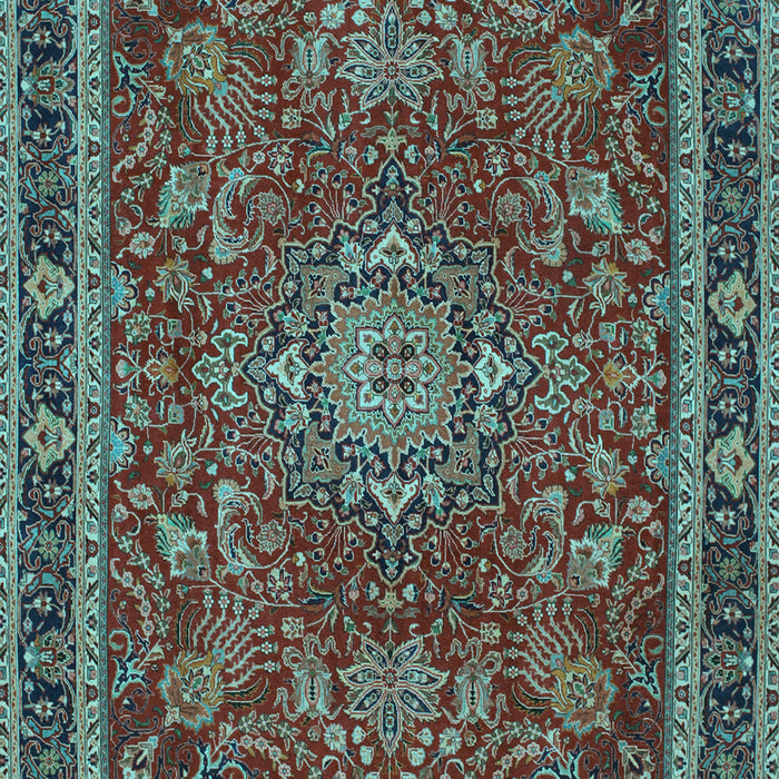 Machine Washable Medallion Light Blue Traditional Rug, wshtr65lblu
