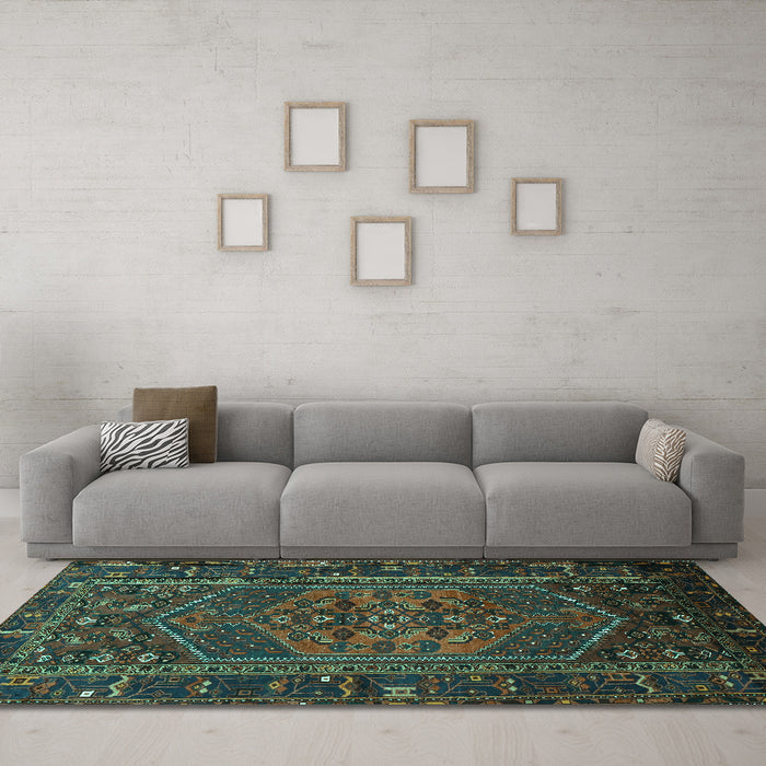 Machine Washable Persian Turquoise Traditional Area Rugs in a Living Room,, wshtr660turq