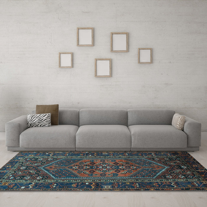 Machine Washable Persian Light Blue Traditional Rug in a Living Room, wshtr660lblu