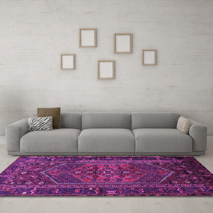 Machine Washable Persian Purple Traditional Area Rugs in a Living Room, wshtr660pur