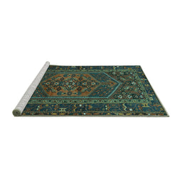 Sideview of Machine Washable Persian Turquoise Traditional Area Rugs, wshtr660turq