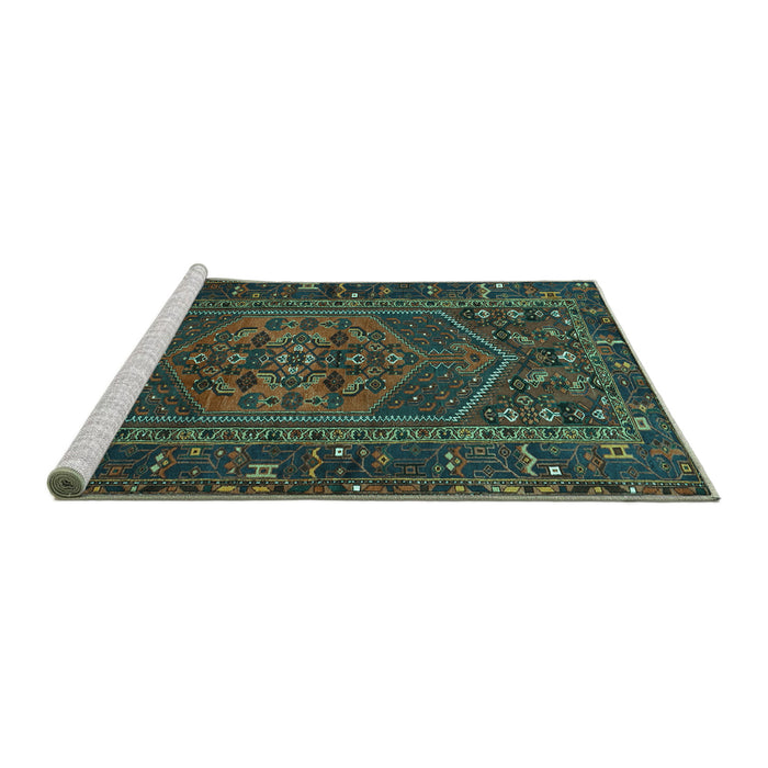 Sideview of Machine Washable Persian Turquoise Traditional Area Rugs, wshtr660turq