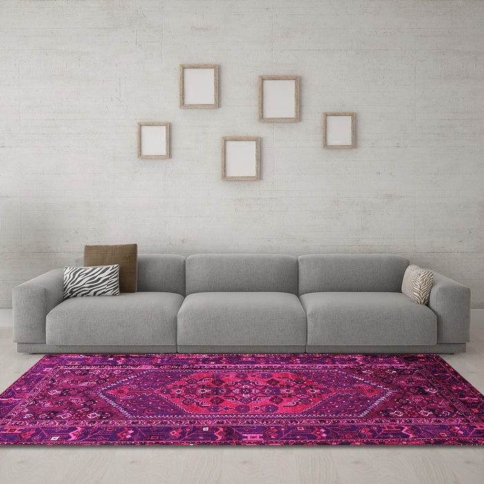 Machine Washable Persian Pink Traditional Rug in a Living Room, wshtr660pnk