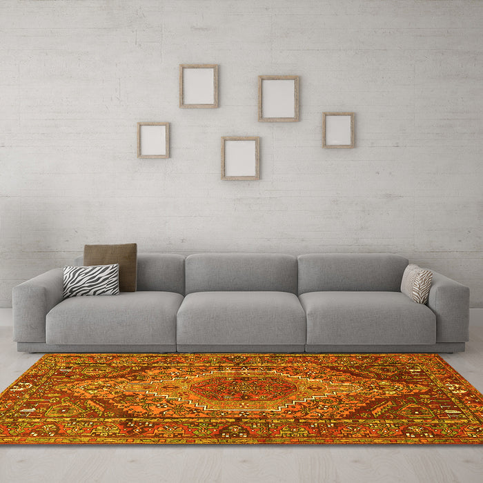 Machine Washable Persian Yellow Traditional Rug in a Living Room, wshtr661yw