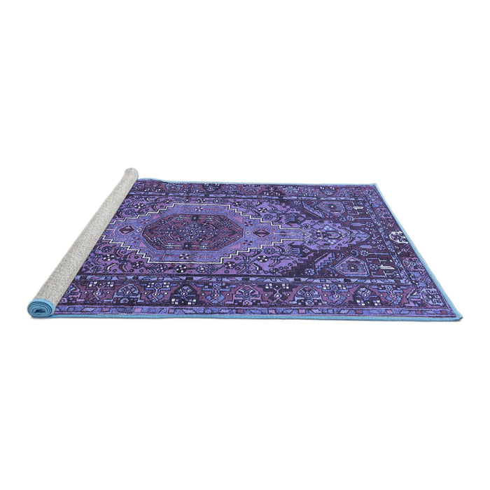 Sideview of Machine Washable Persian Blue Traditional Rug, wshtr661blu