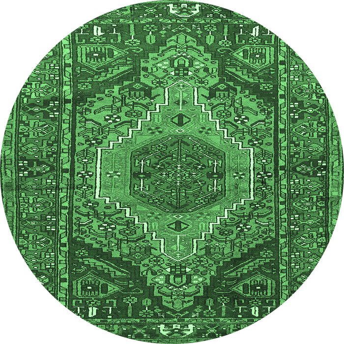 Round Persian Emerald Green Traditional Rug, tr661emgrn