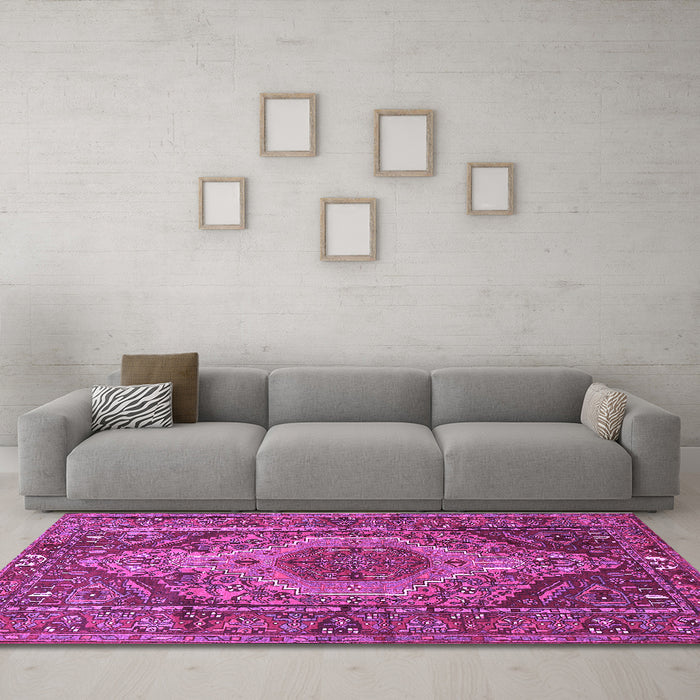 Machine Washable Persian Purple Traditional Area Rugs in a Living Room, wshtr661pur