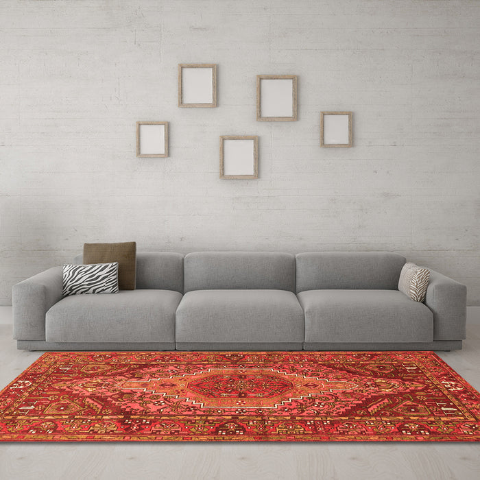 Machine Washable Persian Orange Traditional Area Rugs in a Living Room, wshtr661org