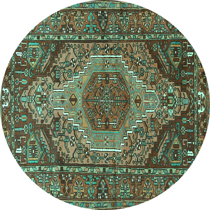 Round Machine Washable Persian Turquoise Traditional Area Rugs, wshtr661turq