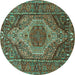 Round Machine Washable Persian Turquoise Traditional Area Rugs, wshtr661turq