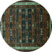 Round Persian Turquoise Traditional Rug, tr662turq