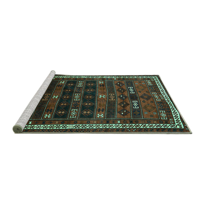 Sideview of Machine Washable Persian Turquoise Traditional Area Rugs, wshtr662turq