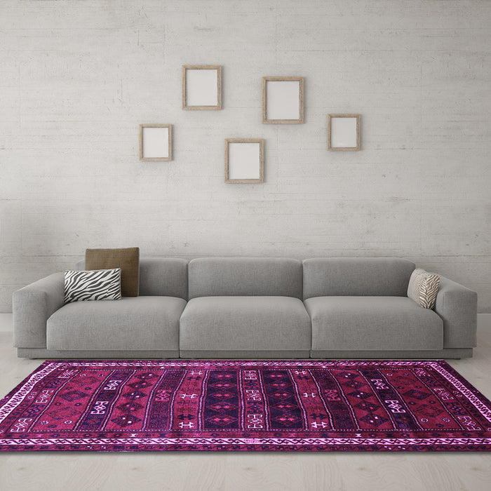 Machine Washable Persian Purple Traditional Area Rugs in a Living Room, wshtr662pur