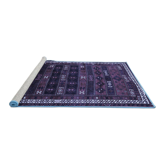 Sideview of Machine Washable Persian Blue Traditional Rug, wshtr662blu