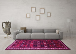 Machine Washable Persian Pink Traditional Rug in a Living Room, wshtr662pnk