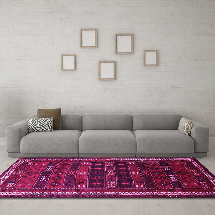 Machine Washable Persian Pink Traditional Rug in a Living Room, wshtr662pnk