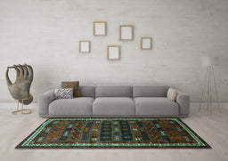 Machine Washable Persian Turquoise Traditional Area Rugs in a Living Room,, wshtr662turq