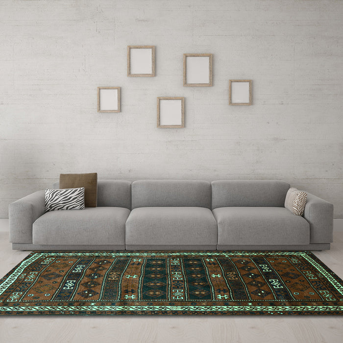Machine Washable Persian Turquoise Traditional Area Rugs in a Living Room,, wshtr662turq