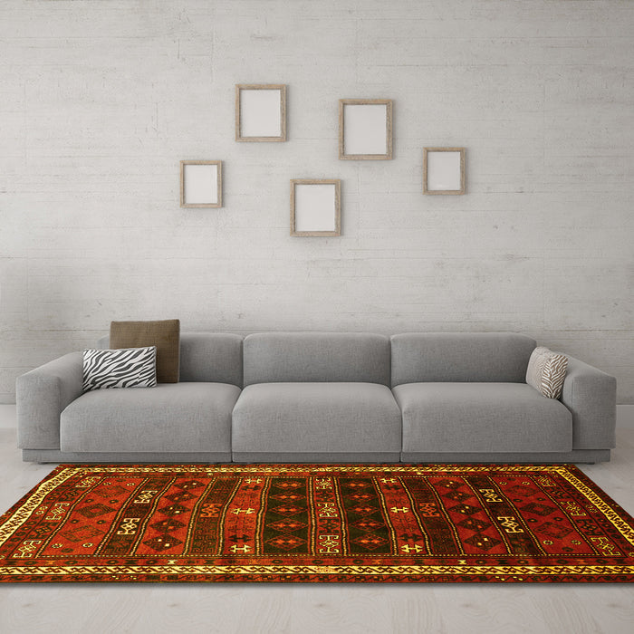 Machine Washable Persian Yellow Traditional Rug in a Living Room, wshtr662yw