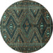 Round Machine Washable Persian Turquoise Traditional Area Rugs, wshtr663turq