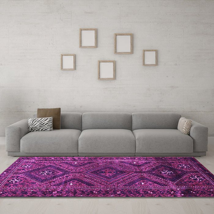 Machine Washable Persian Purple Traditional Area Rugs in a Living Room, wshtr663pur