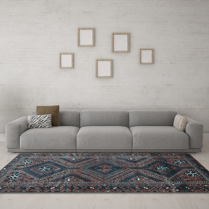 Machine Washable Persian Light Blue Traditional Rug in a Living Room, wshtr663lblu