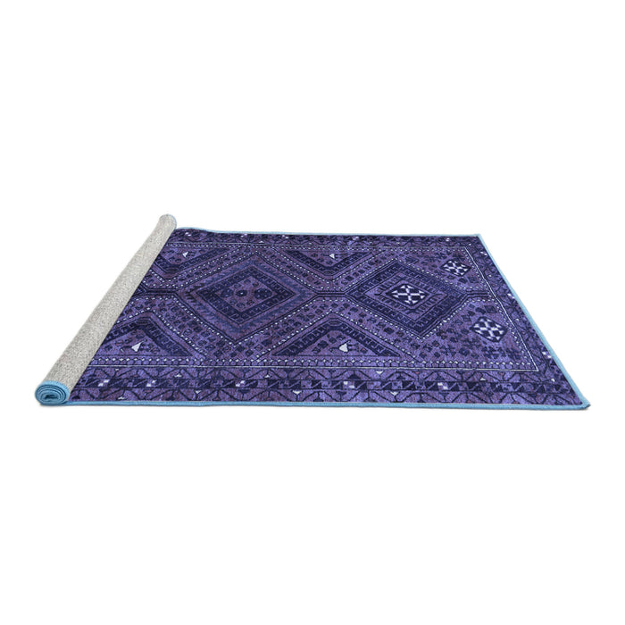Sideview of Machine Washable Persian Blue Traditional Rug, wshtr663blu