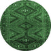 Round Persian Emerald Green Traditional Rug, tr663emgrn