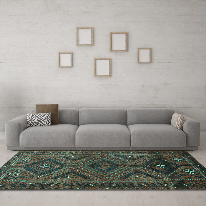 Machine Washable Persian Turquoise Traditional Area Rugs in a Living Room,, wshtr663turq