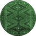 Round Machine Washable Persian Emerald Green Traditional Area Rugs, wshtr663emgrn