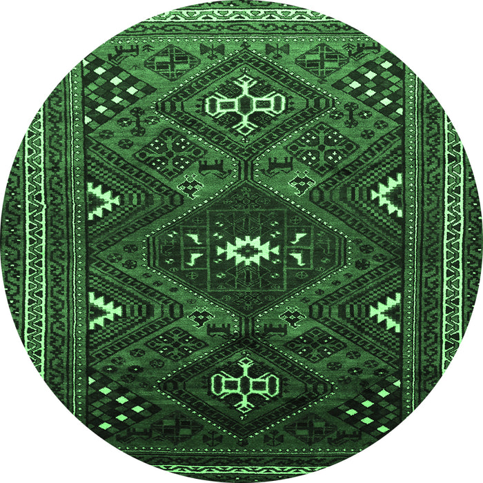 Round Machine Washable Persian Emerald Green Traditional Area Rugs, wshtr664emgrn