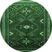 Round Machine Washable Persian Emerald Green Traditional Area Rugs, wshtr664emgrn