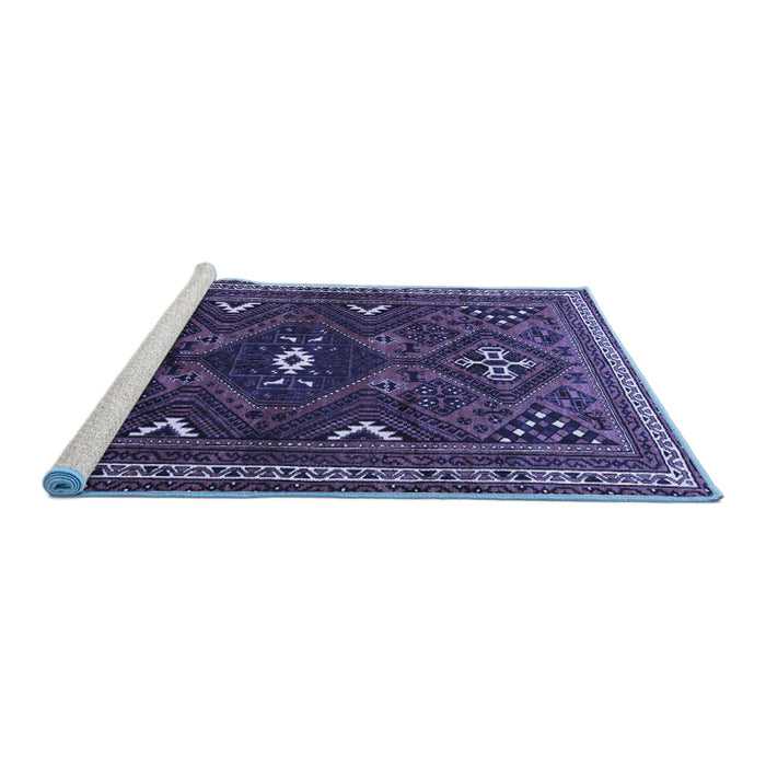 Sideview of Machine Washable Persian Blue Traditional Rug, wshtr664blu