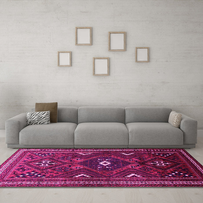 Machine Washable Persian Pink Traditional Rug in a Living Room, wshtr664pnk