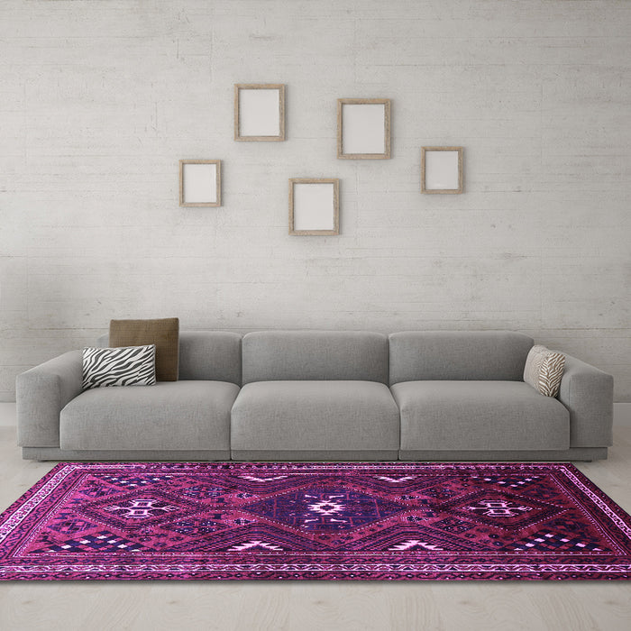Machine Washable Persian Purple Traditional Area Rugs in a Living Room, wshtr664pur