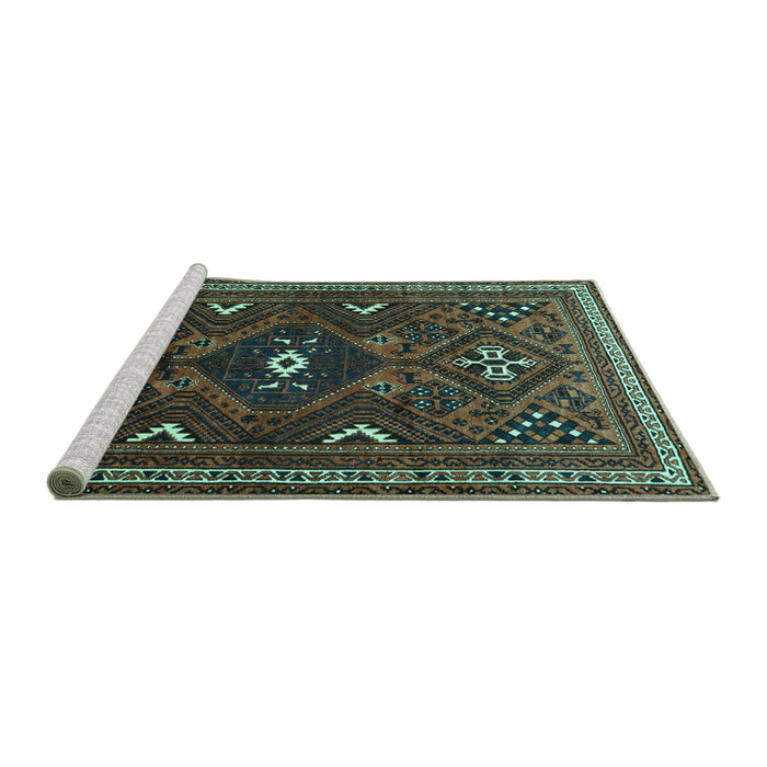 Sideview of Machine Washable Persian Turquoise Traditional Area Rugs, wshtr664turq