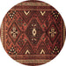 Round Machine Washable Persian Brown Traditional Rug, wshtr664brn