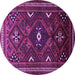 Round Machine Washable Persian Purple Traditional Area Rugs, wshtr664pur