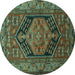 Round Persian Turquoise Traditional Rug, tr665turq